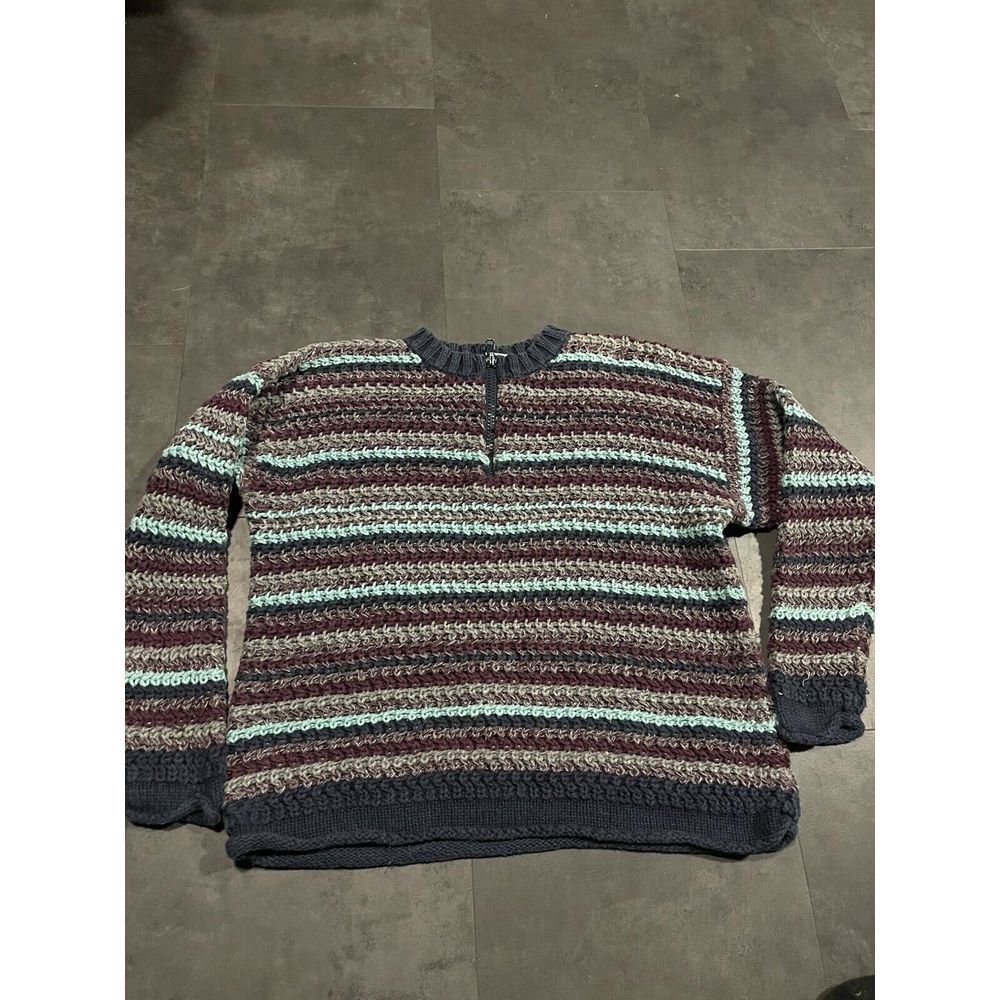 NY Jeans Sweater Womens‎ M Pullover Stripe Colorblock Heavy Ramie VTG 90s D-206